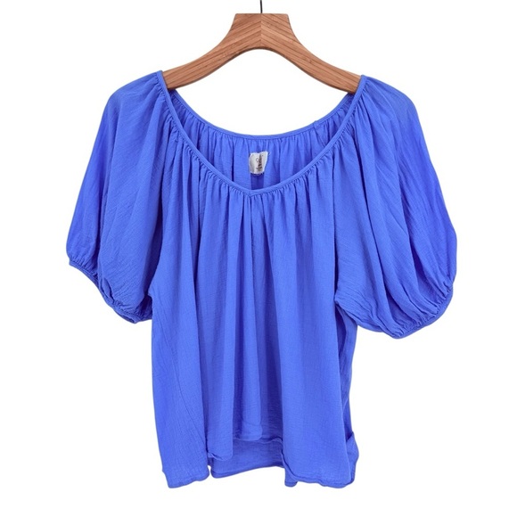 9Seed Temescal Puff Sleeve Top in Moroccan Blue Size M/L - Picture 3 of 9